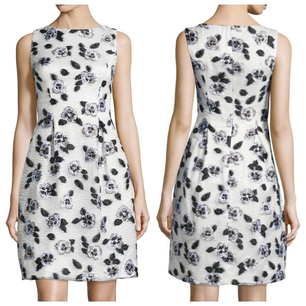 LELA Rose 6 Betsy Ivory Black Floral Sheath Dress